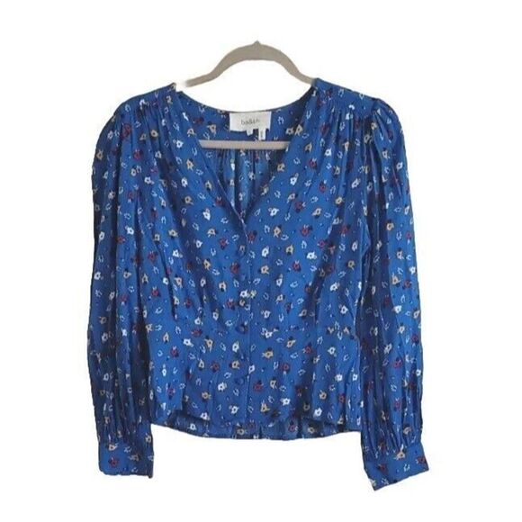 ba&sh Lali Blue Floral Button V Neck Long Sleeve Blouse Women's Size Small - Picture 2 of 9
